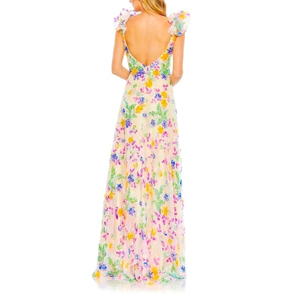 NWT Mac Duggal 68068 White Multi Embellished Ruffle Sleeve Gown - Sz 8 - Picture 2 of 11